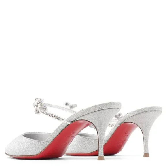 CHRISTIAN LOUBOUTIN Planet Queen 70 Glitter Leather Pump in Silver Glitter - Picture 14 of 15